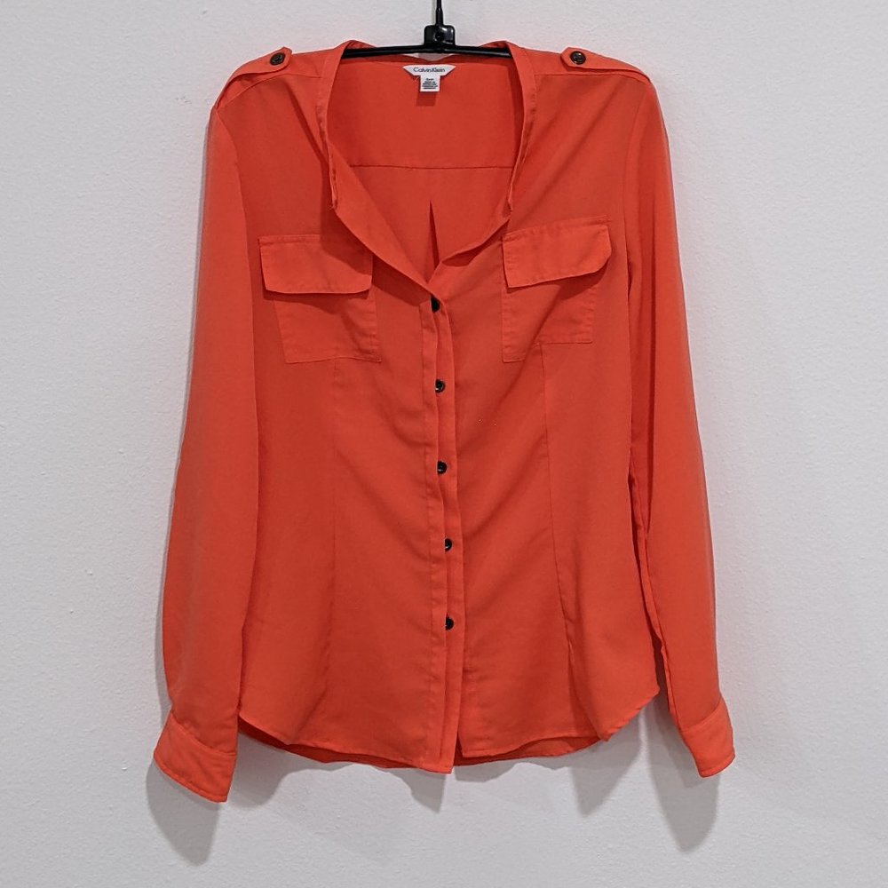 Calvin Klein Coral Pink Button Down Shirt with Roll Up Sleeves S/P